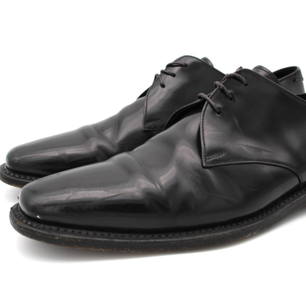 Gucci Black Smooth Leather Lace Tie Derby Dress Shoes Almond Toe 42.5 US 9 1/2 - Picture 3 of 6